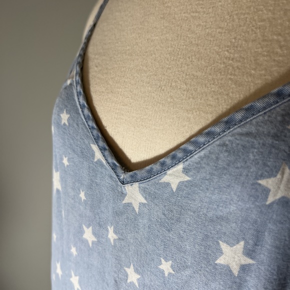Splendid Size Large Americana Denim Star Patriotic V Neck Slip Dress POSH38 - Picture 10 of 15